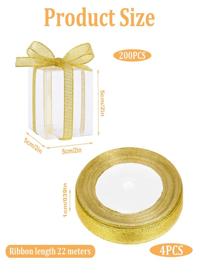 SHENLIU 200 Pack Clear Favor Boxes with Ribbons, 2 x 2 x 2Inches Mini Transparent Cube Treat Boxes Small Candy Containers Plastic Gift Box for Macaron, Wedding, Baby Shower, Birthday, Party Favors - Image 2